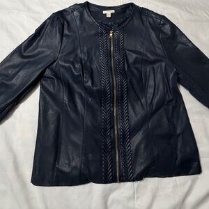 USED - Women's Navy Leather Jacket size L